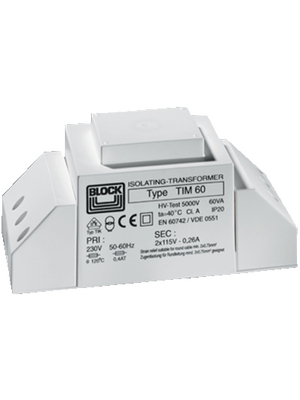Block - TIM 60 - Isolating transformer 60 VA 230 VAC   115 (2x) VAC, TIM 60, Block