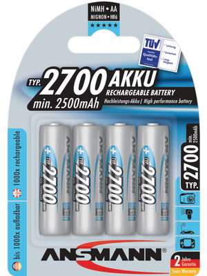 Ansmann - 5030842 - NiMH rechargeable battery 1.2 V 2700 mAh PU=Pack of 4 pieces, 5030842, Ansmann