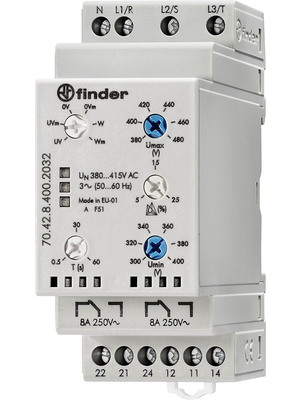 Finder - 70.42.8.400.2032 - Voltage monitoring relay, 8 A  @ 250 VAC, 70.42.8.400.2032, Finder