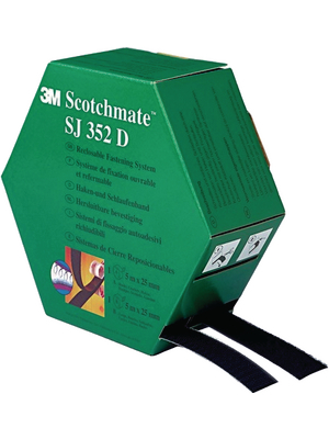 3M - SJ-352 D - Black Velcro tape 25mm x 5m black 25 mmx5 m PU=Reel of 5 meter, SJ-352 D, 3M