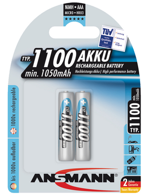 Ansmann - 5035222 - NiMH rechargeable battery HR03/AAA 1100 mAh PU=Pack of 2 pieces, 5035222, Ansmann