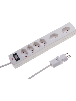 Max Hauri - 114975 - Outlet strip with switch & clip-clap?, 6xJ (T13), white, 114975, Max Hauri